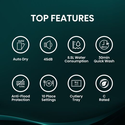 Hisense Slimline Dishwasher - Black - annotation - features shot